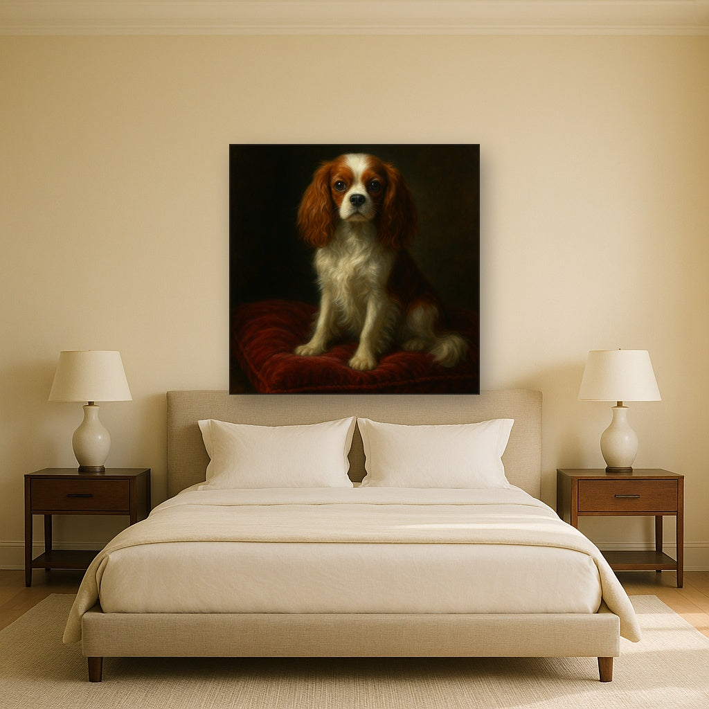 Cavalier King Charles Spaniel on Velvet Cushion No. 6 Fine Art Oil Painting - View 3