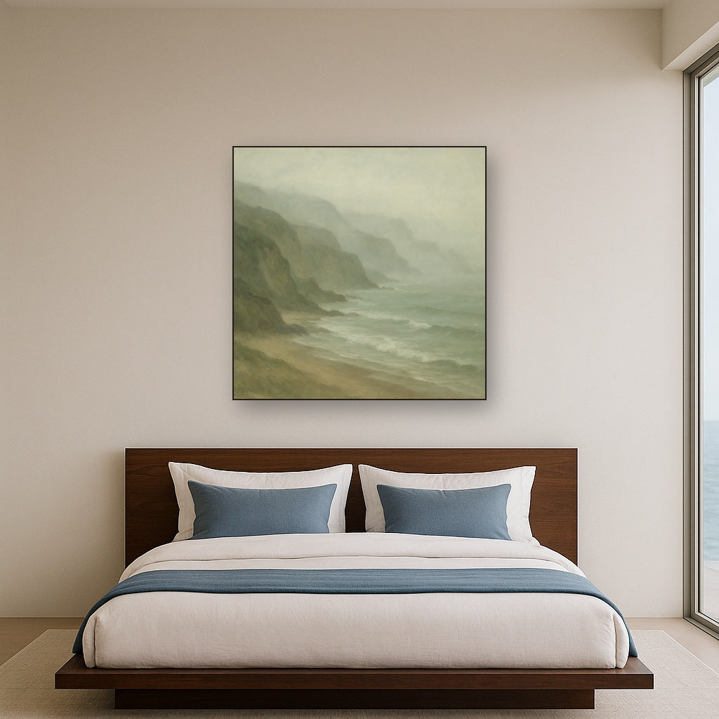 Morning Mist Over Pacific Shore Seascape Oil Painting - View 3