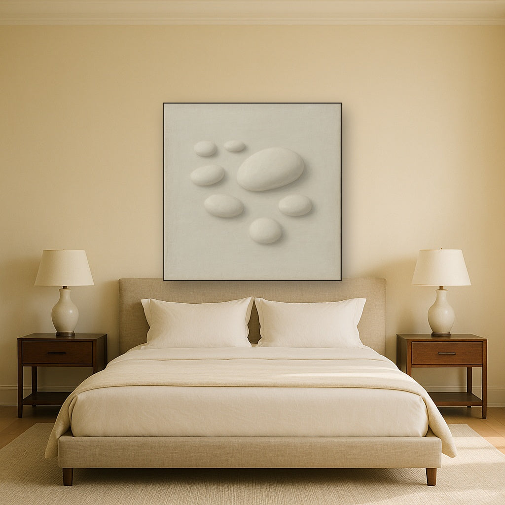 Organic Pebble Relief in White No. 6 - Modern Fine Art Oil Painting - View 3