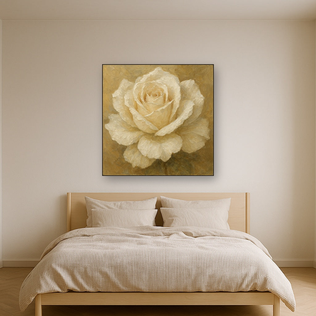 Oversized White Rose in Bloom Oil Painting - View 3