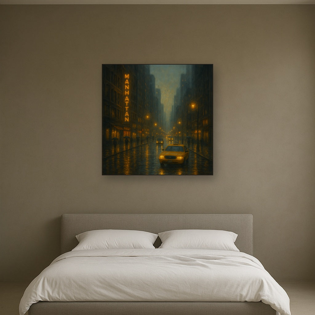 Rain-Drenched Manhattan Avenue Lights No. 28 Oil Painting - View 3