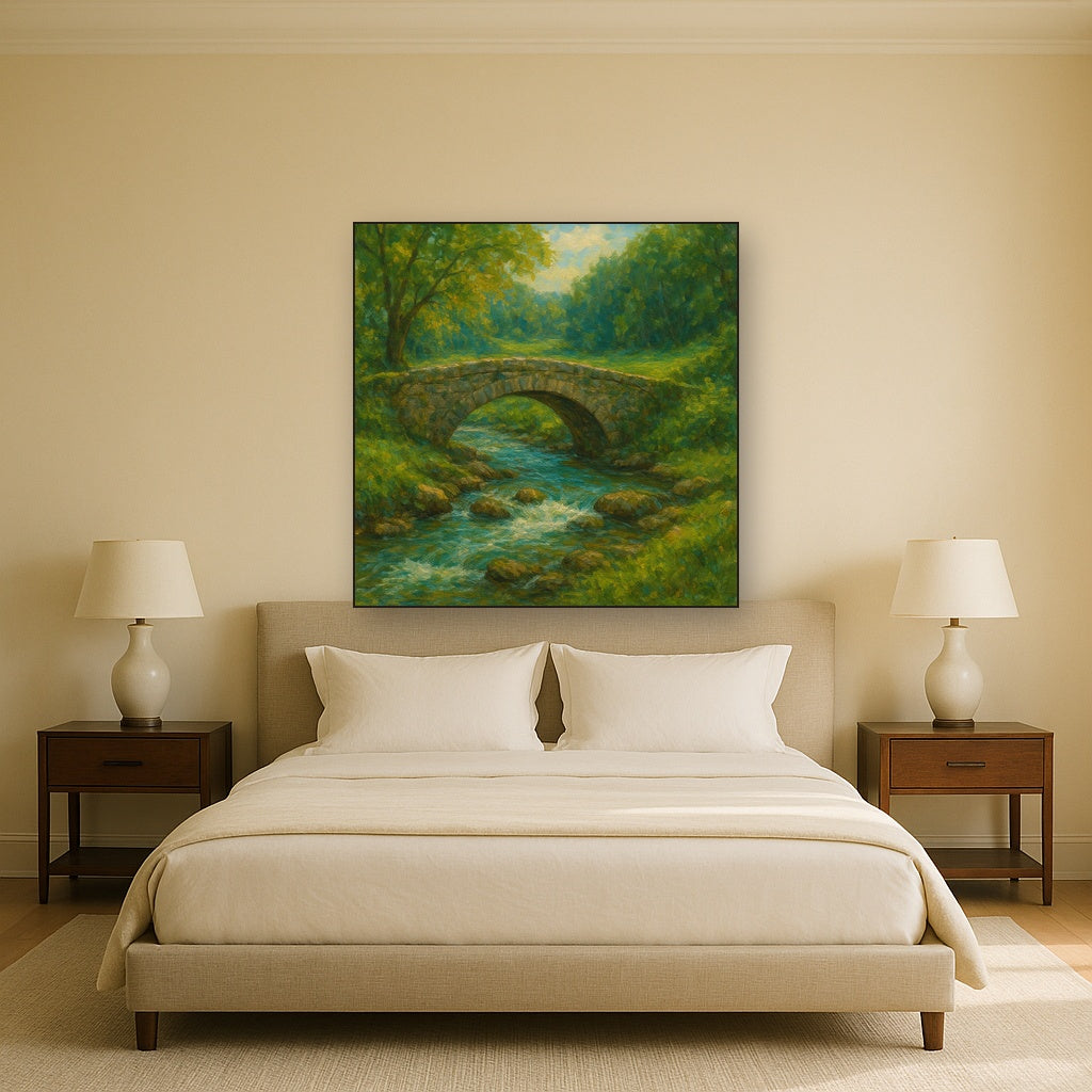 Old Stone Bridge over Bubbling Country Stream No. 5 Fine Art Oil Painting - View 3