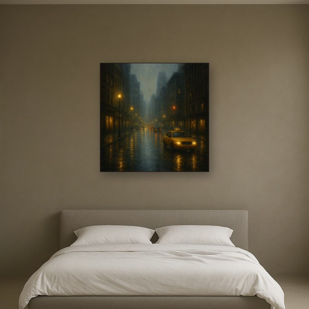 Rain-Drenched Manhattan Avenue Lights No. 21 Oil Painting - View 3
