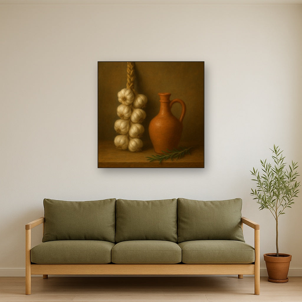 Tuscan Garlic Braid & Terracotta Cruet No. 5 Oil Painting - View 3