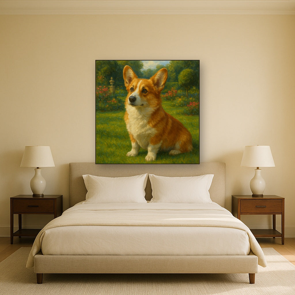 Pembroke Welsh Corgi in Royal English Garden No. 7 Fine Art Oil Painting - View 3