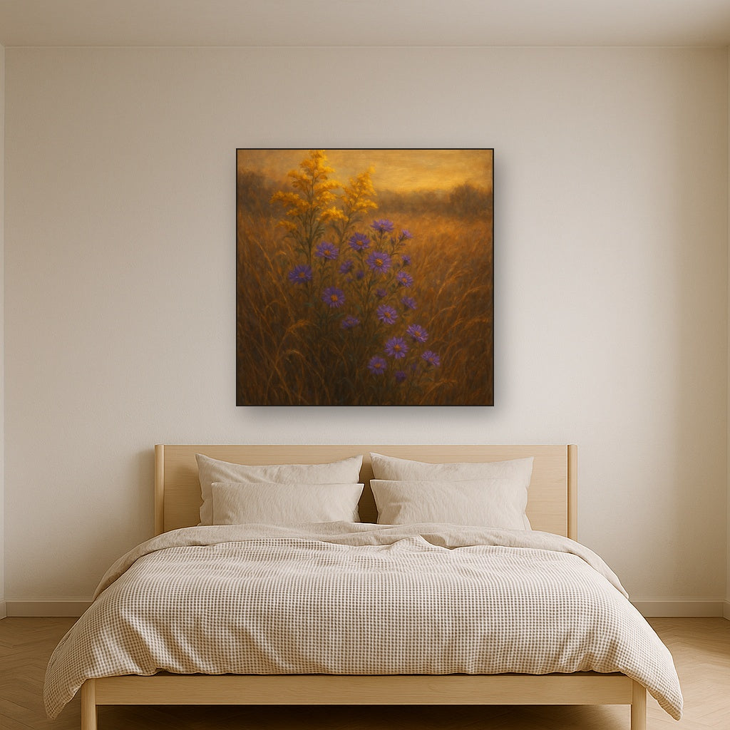 Goldenrod & Autumn Asters in Rustic Meadow Fine Art Oil Painting - View 3