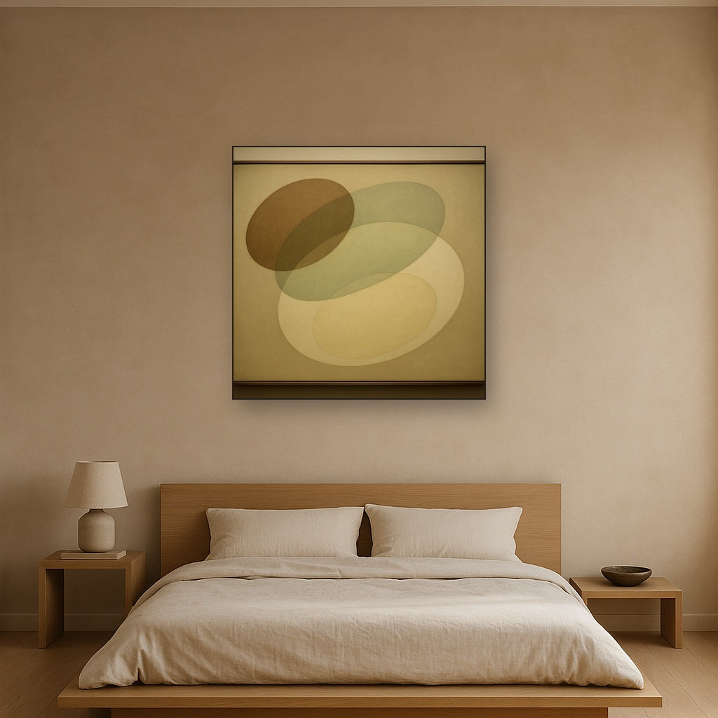 Floating Ellipse Harmony in Walnut & Pale Sage No. 10 Oil Painting - View 3