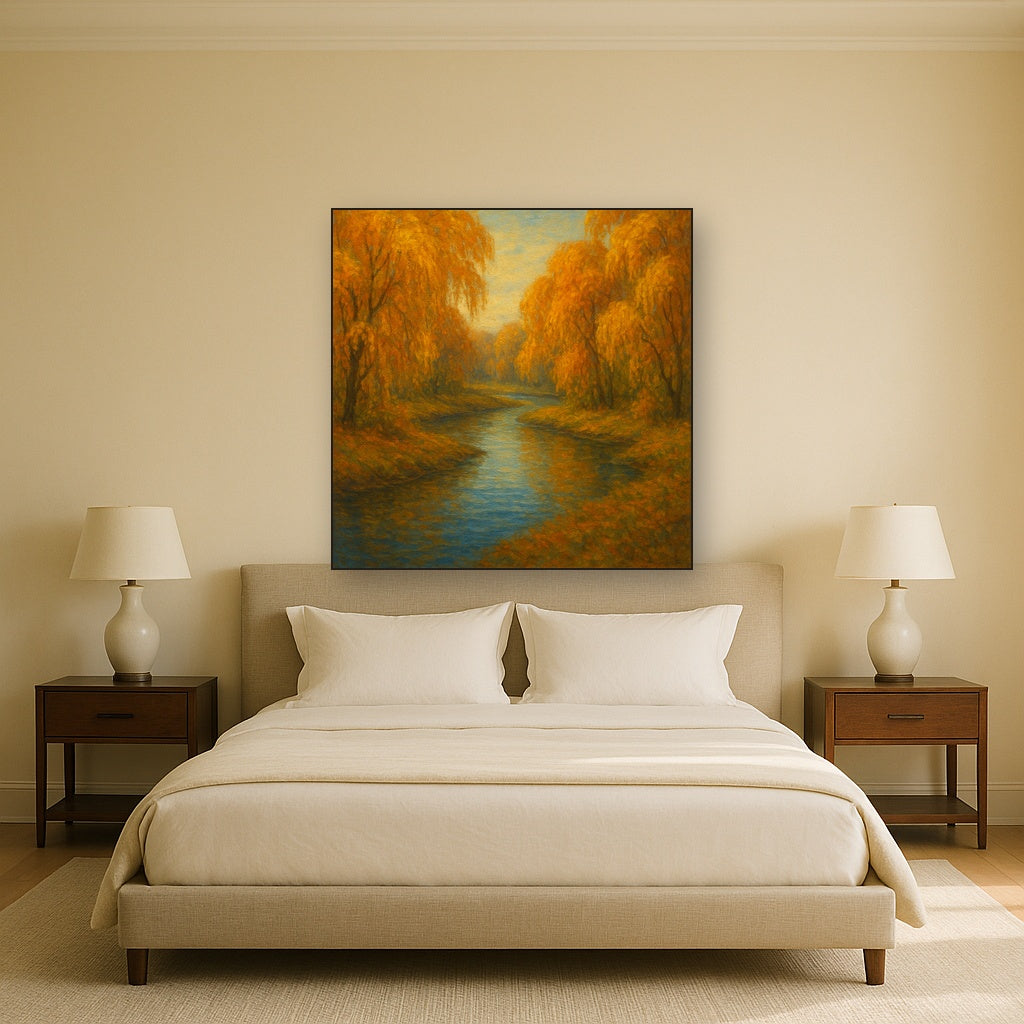 Tranquil River through Autumn Willow Woods No. 7 Fine Art Oil Painting - View 3