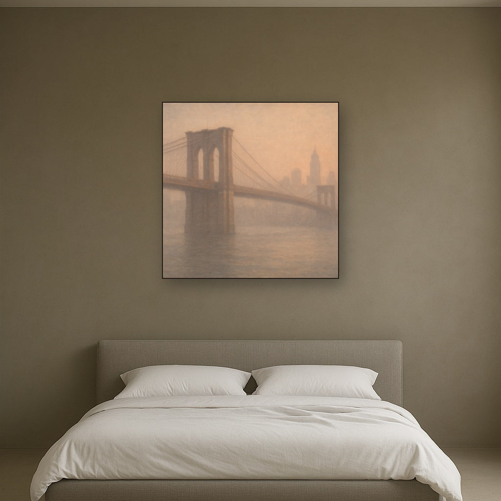 Brooklyn Bridge in Morning River Mist No. 3 Oil Painting - View 3
