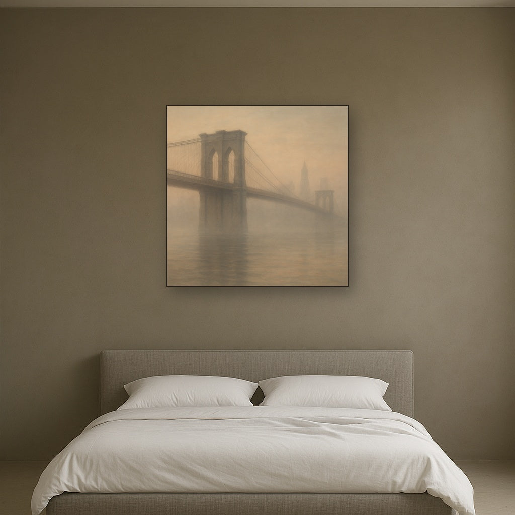 Brooklyn Bridge in Morning River Mist No. 16 Oil Painting - View 3