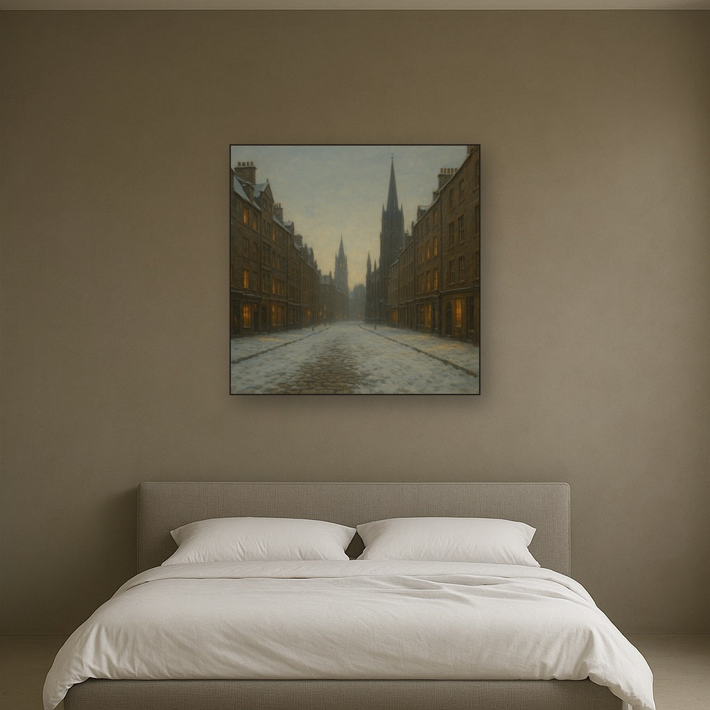 Edinburgh Old Town Royal Mile in Snow No. 16 Oil Painting - View 3