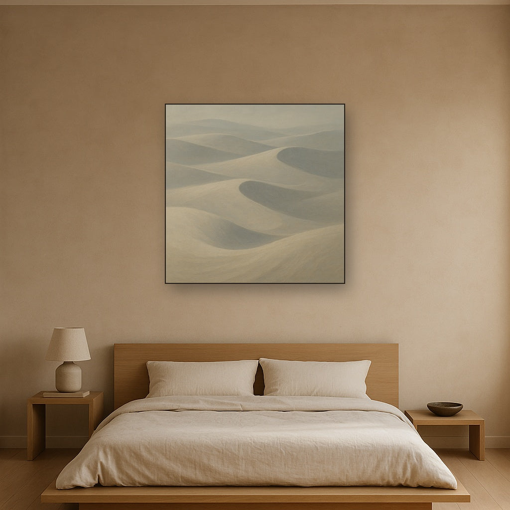 Monochrome Sand Dune Contours & Pale Slate Oil Painting - View 3