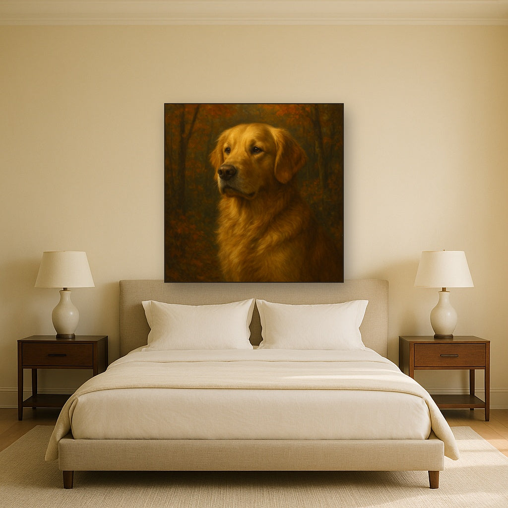 Noble Golden Retriever in Autumn Woods No. 14 Fine Art Oil Painting - View 3