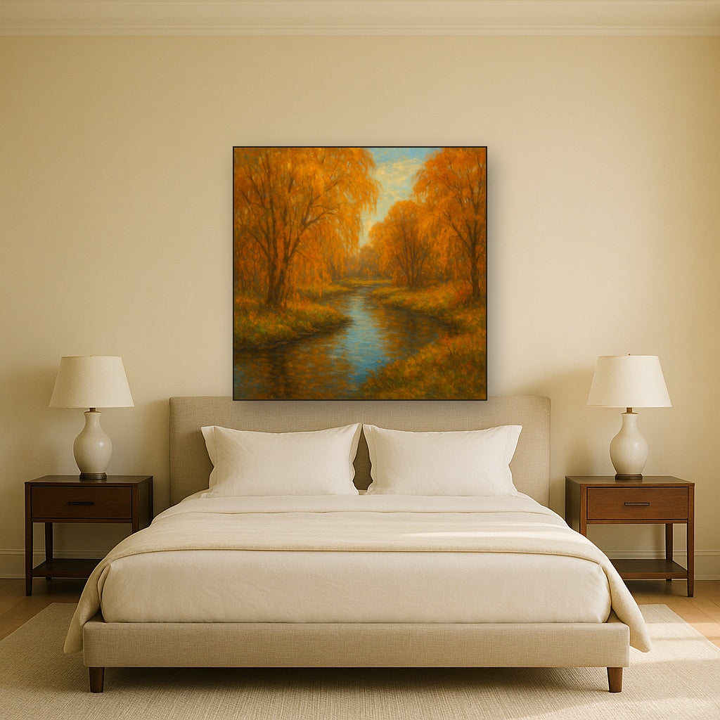Tranquil River through Autumn Willow Woods No. 6 Fine Art Oil Painting - View 3