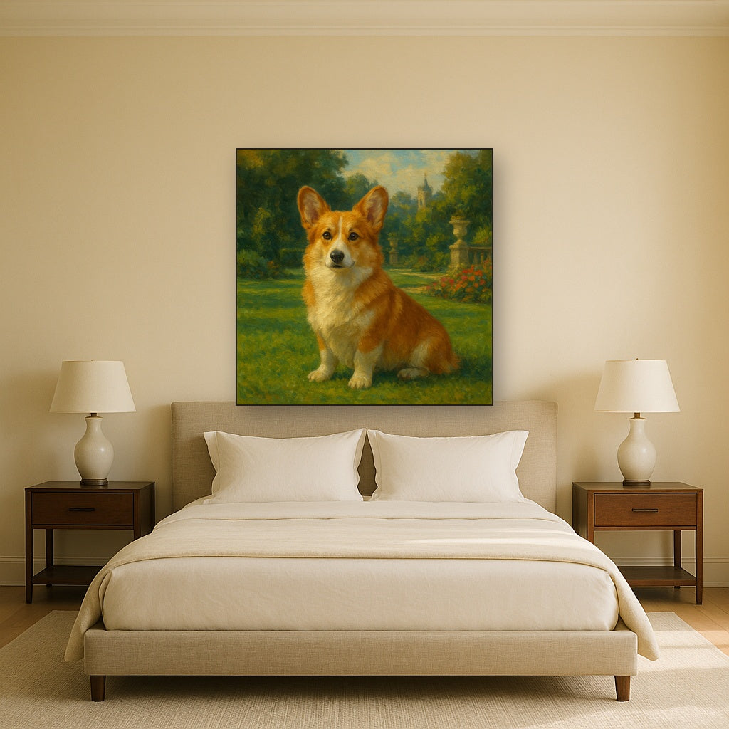Pembroke Welsh Corgi in Royal English Garden No. 3 Fine Art Oil Painting - View 3
