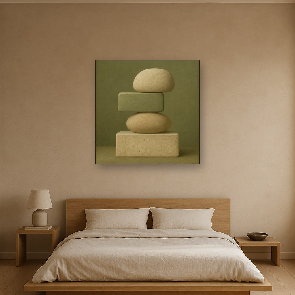 Muted Olive & Sandstone Geometric Balance No. 26 Oil Painting - View 3