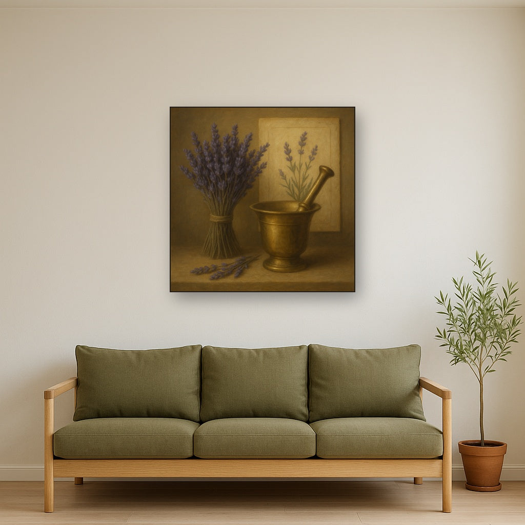 Lavender Herbarium & Mortar Study No. 8 Oil Painting - View 3