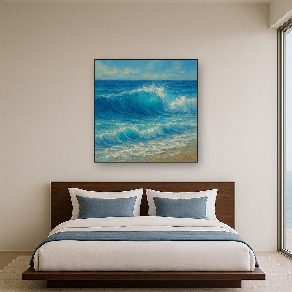 Azure Swell & Sea Foam Seascape Oil Painting - View 3