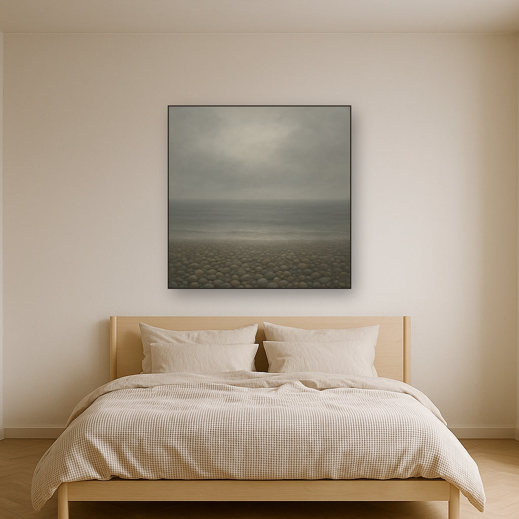 Overcast Coastal Fog & Wet Pebble Shingle No. 16 Oil Painting - View 3