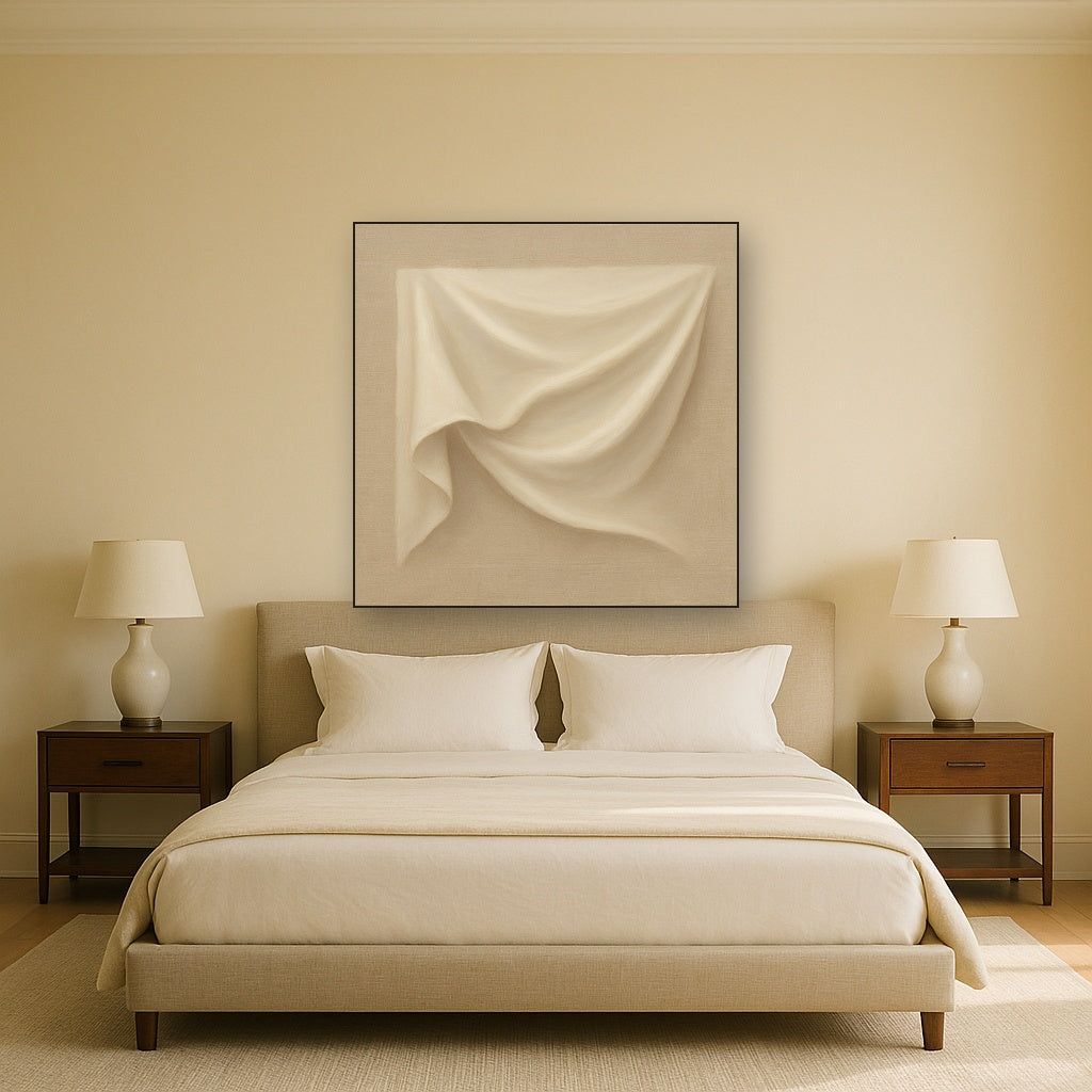 Alabaster Linen Texture Fold No. 4 - Modern Fine Art Oil Painting - View 3
