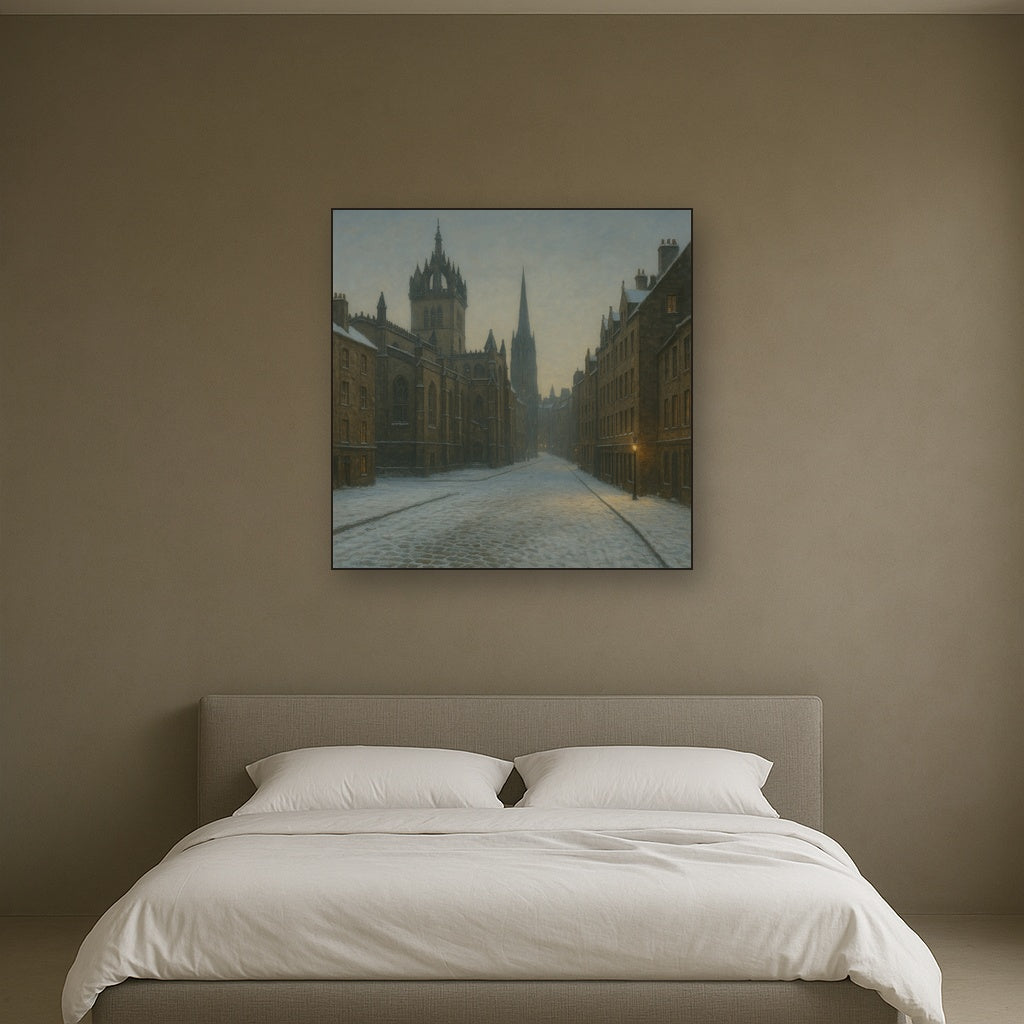 Edinburgh Old Town Royal Mile in Snow No. 24 Oil Painting - View 3