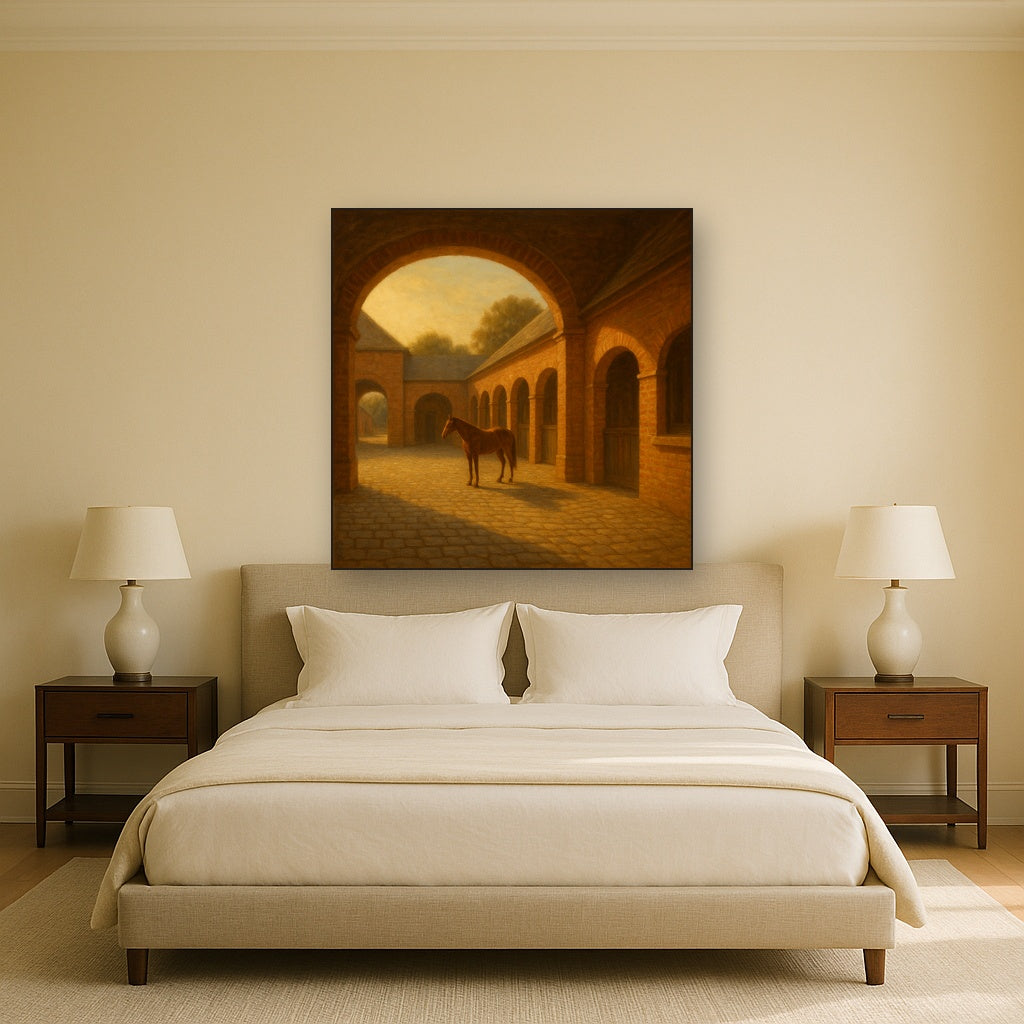 Equestrian Stable Courtyard in Late Afternoon No. 11 Oil Painting - View 3