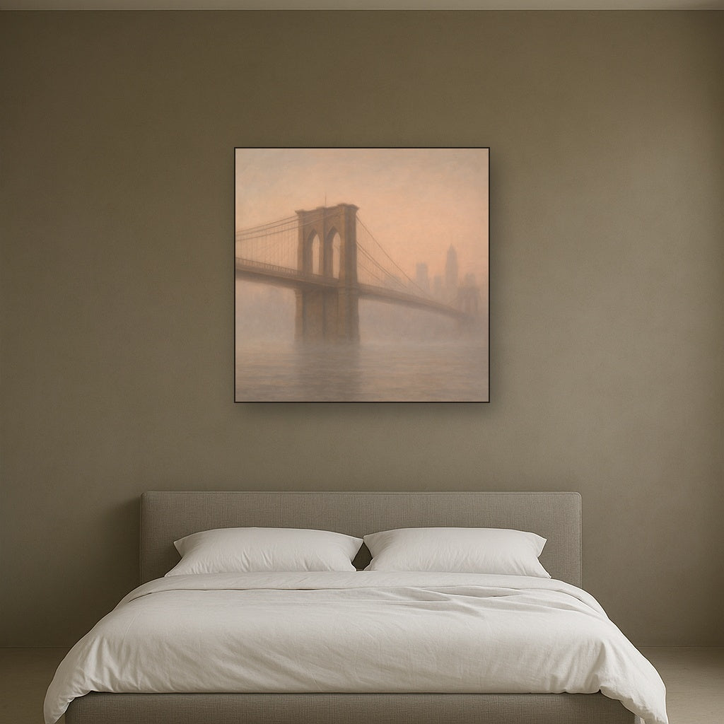 Brooklyn Bridge in Morning River Mist No. 27 Oil Painting - View 3