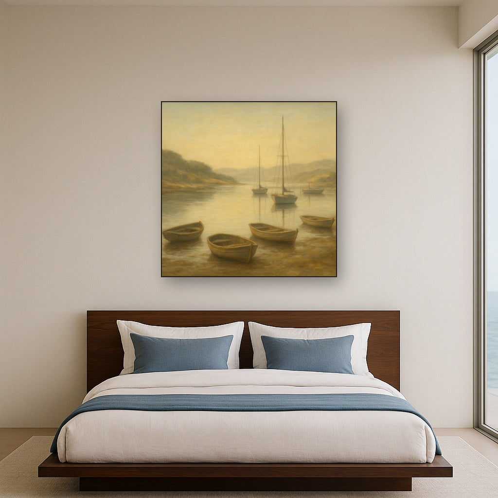 Quiet Fishing Harbor at Morning Low Tide No. 16 Oil Painting - View 3