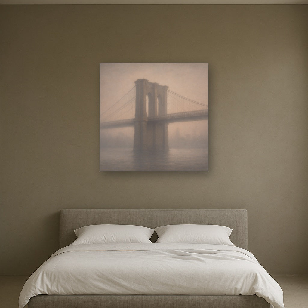 Brooklyn Bridge in Morning River Mist No. 9 Oil Painting - View 3