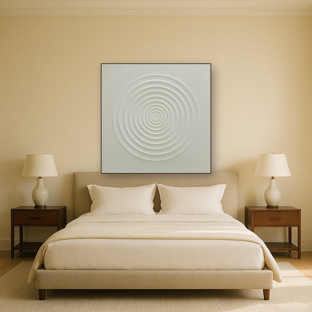 Concentric Zen Circles in Ivory No. 8 - Modern Fine Art Oil Painting - View 3