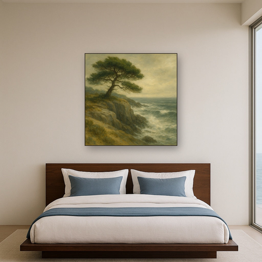 Wild Coastal Pine on Stormy Granite Cliff Oil Painting - View 3