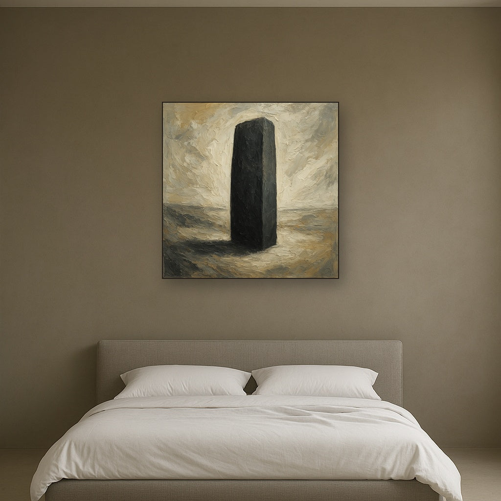 Monolith in Charcoal & Bone Abstract Oil Painting - View 3