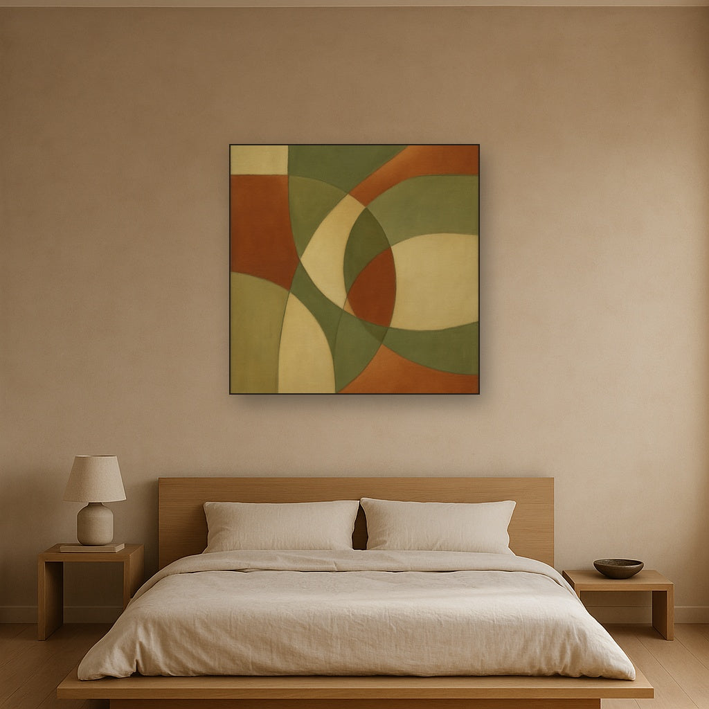Intersecting Curved Forms in Olive & Rust No. 2 Oil Painting - View 3