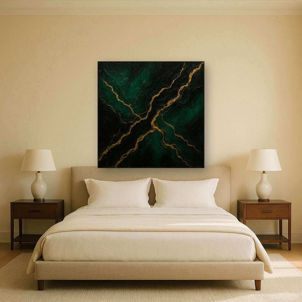 Liquid Gold Veins on Deep Emerald Oil Painting - View 3