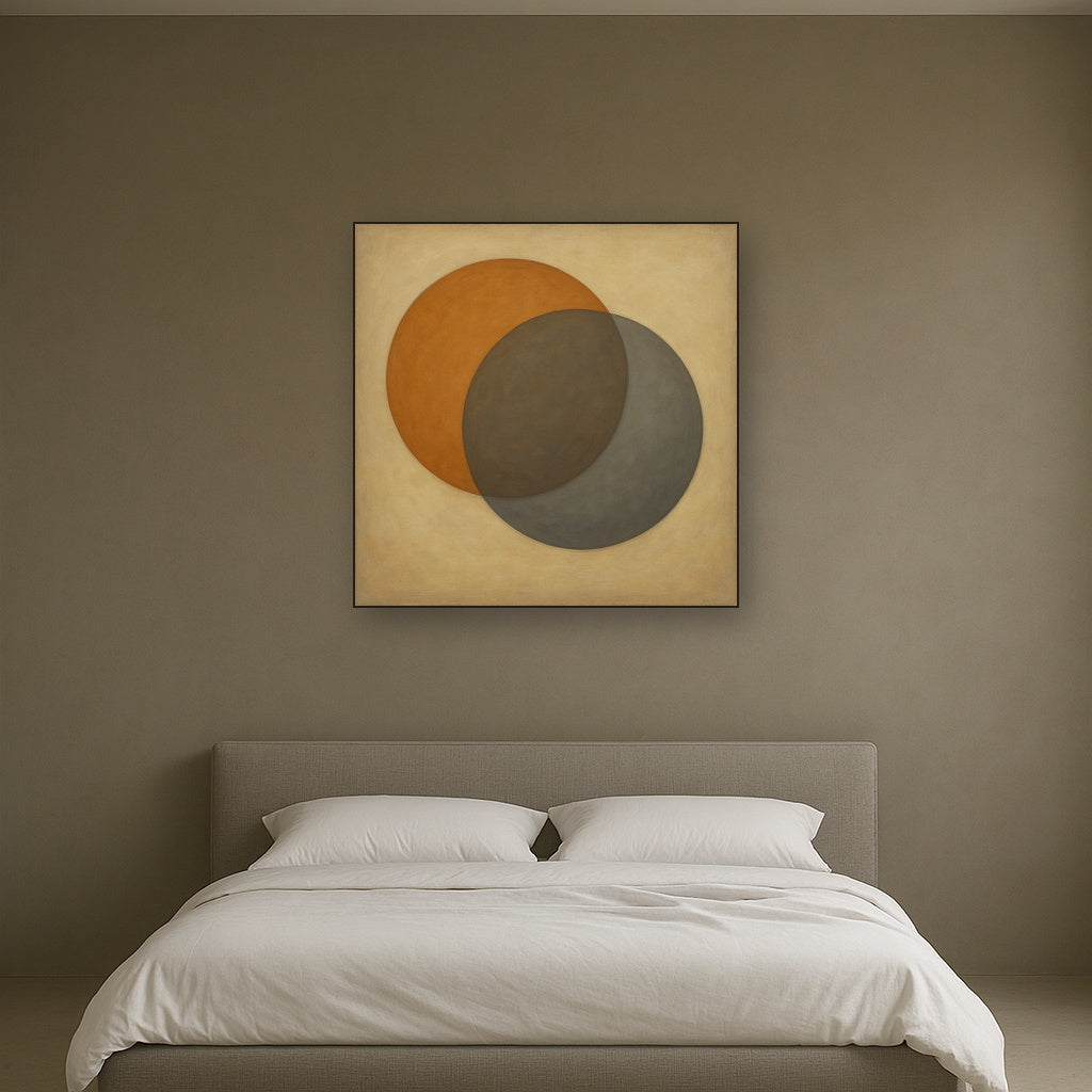 Intersecting Discs in Burnished Ochre & Slate No. 12 Fine Art Oil Painting - View 3