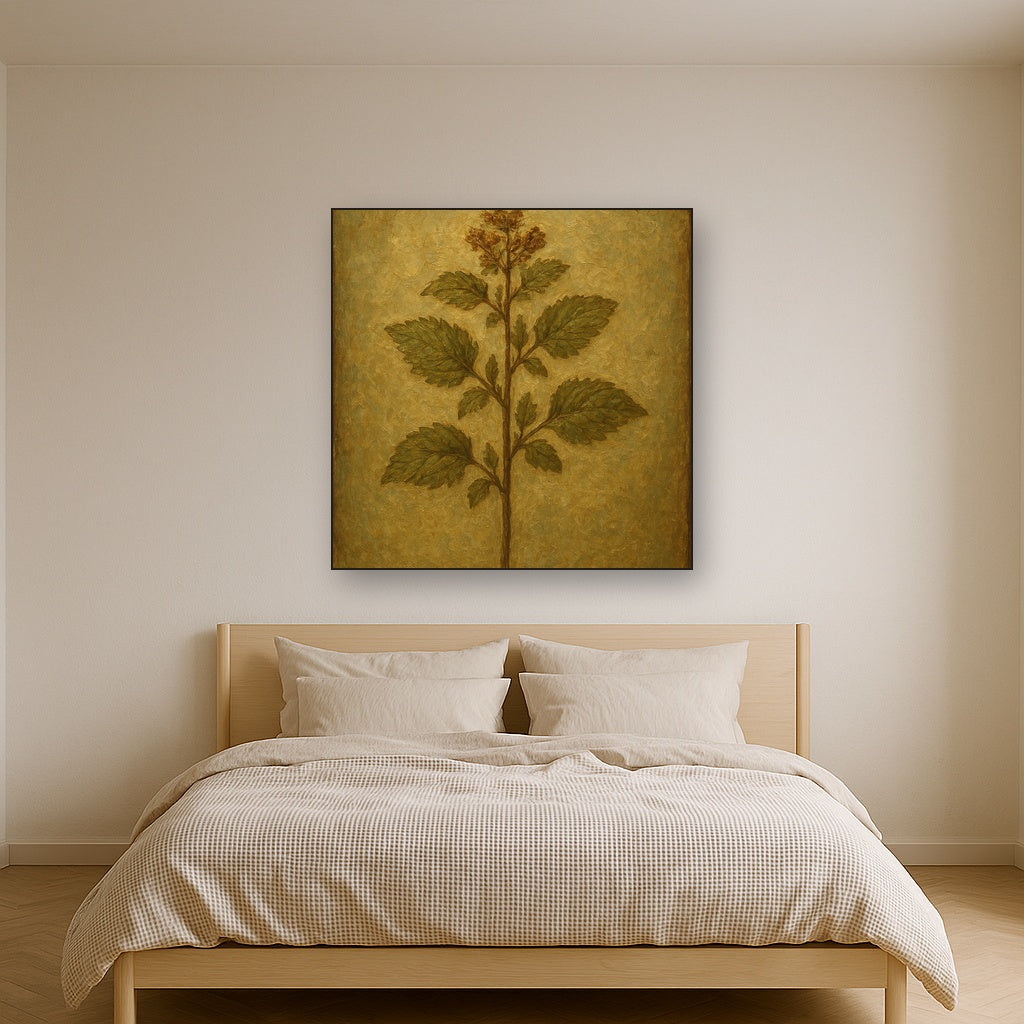 Antique Botanical Herbarium Study No. 2 Oil Painting - Styled in Master Bedroom