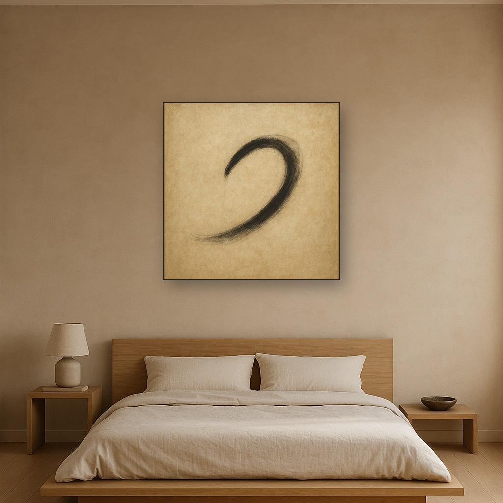 Aged Rice Paper & Charcoal Calligraphic Balance No. 27 Oil Painting - View 3