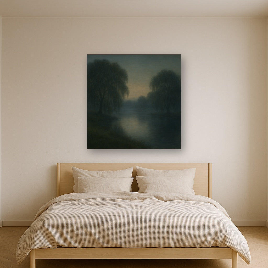 Tranquil Riverbank at Twilight Mist No. 2 Oil Painting - View 3