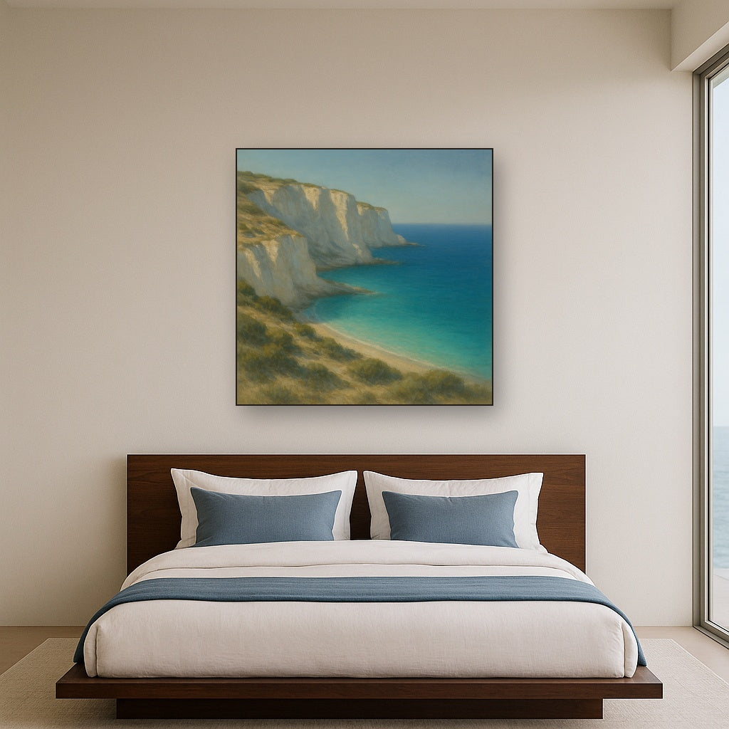 Mediterranean White Cliffs & Turquoise Cove No. 20 Oil Painting - View 3