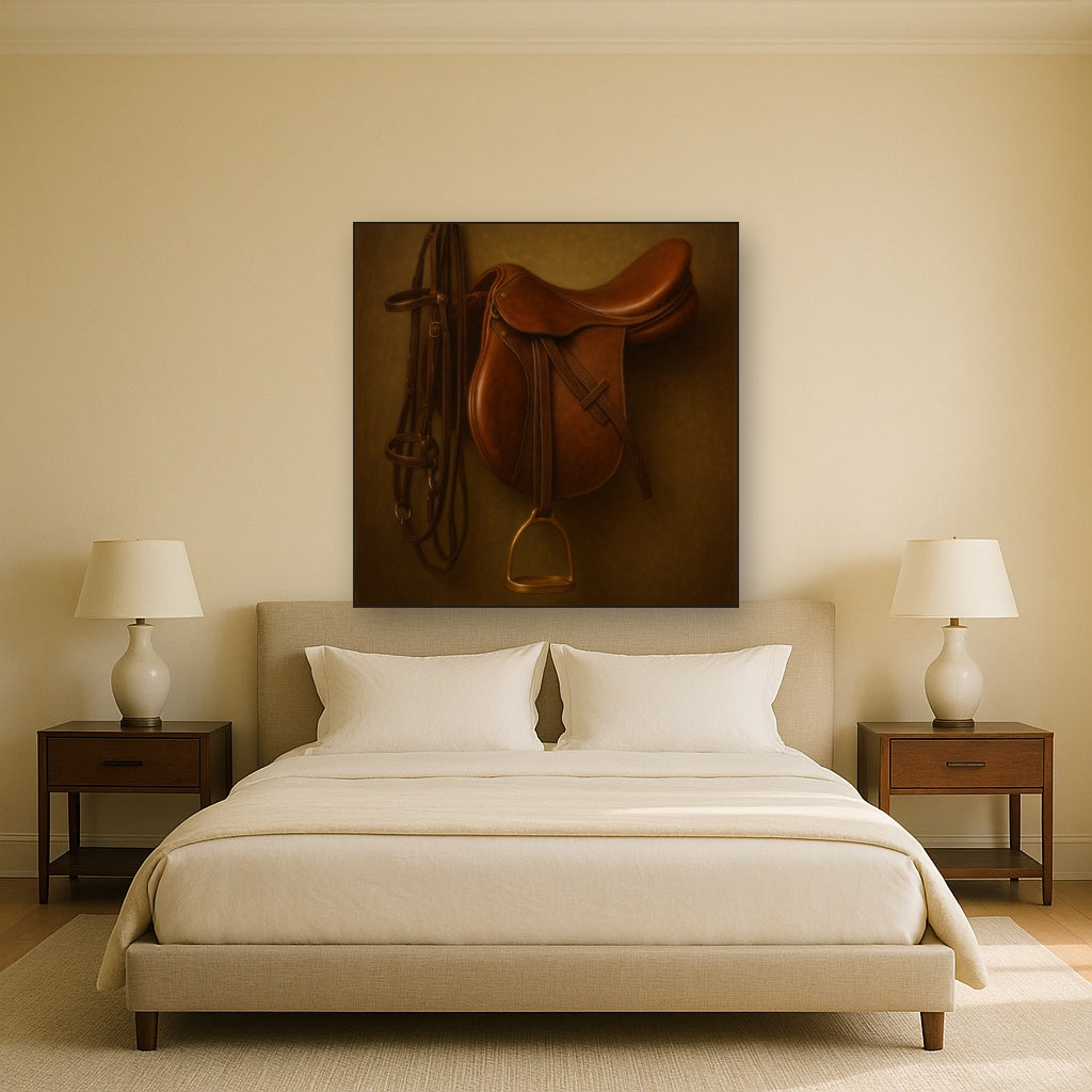 Vintage Bridle & Polished Leather Saddle No. 15 Oil Painting - View 3