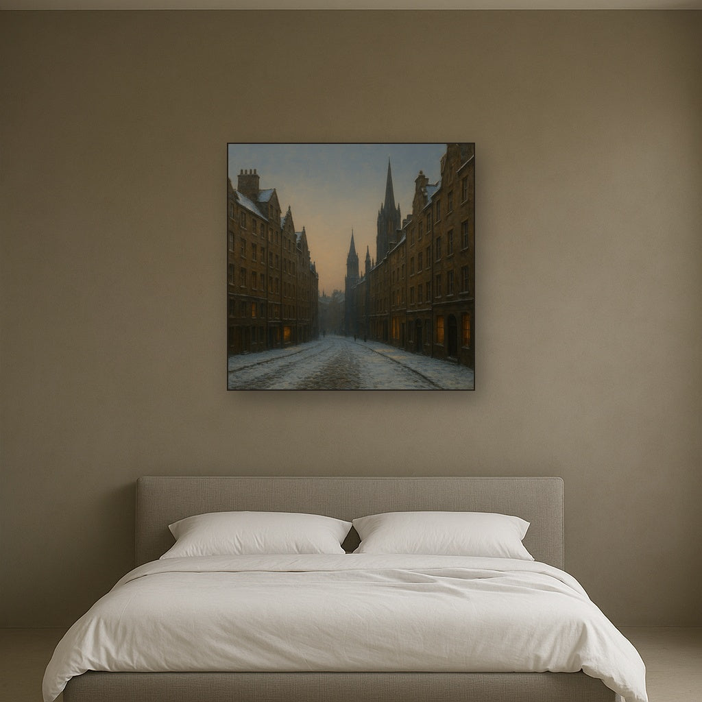 Edinburgh Old Town Royal Mile in Snow No. 6 Oil Painting - View 3