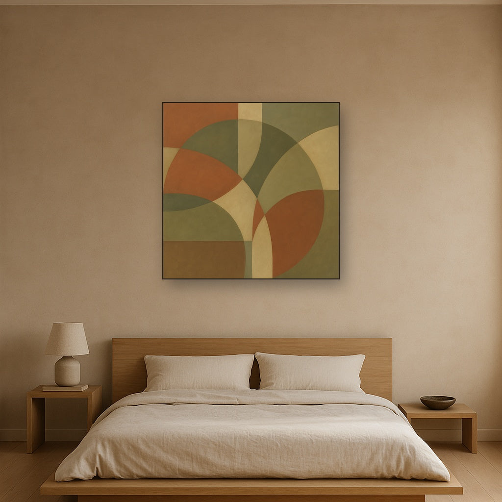 Intersecting Curved Forms in Olive & Rust No. 18 Oil Painting - View 3
