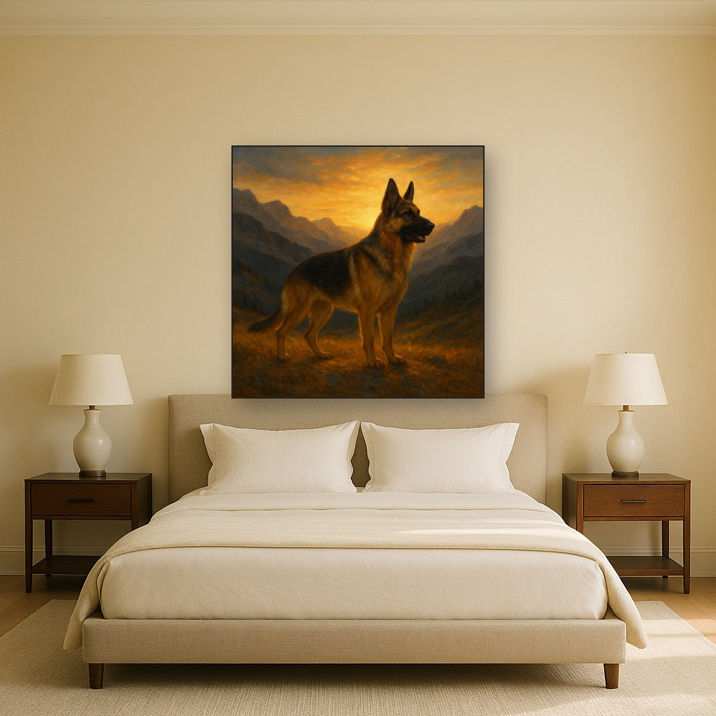 German Shepherd Standing in Alpine Sunset No. 17 Fine Art Oil Painting - View 3