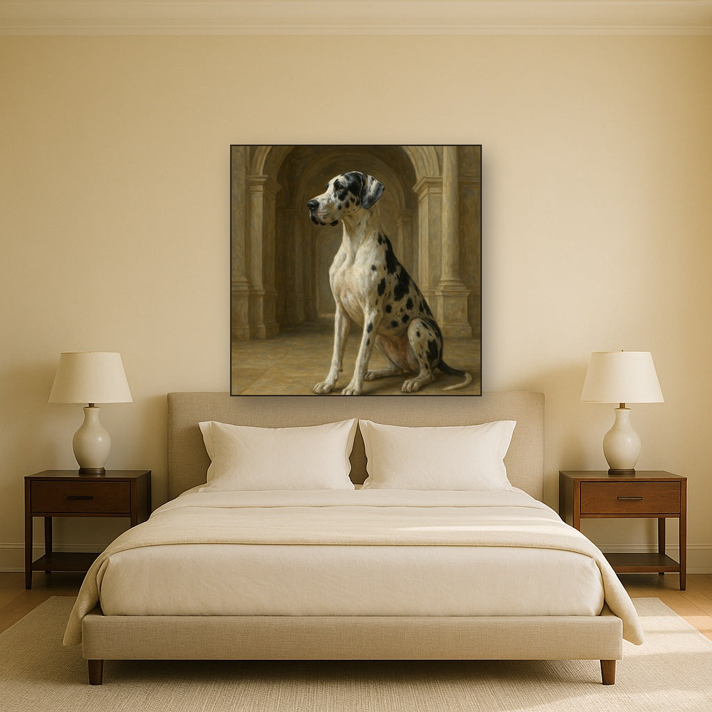 Regal Great Dane in Grand Architectural Hall No. 5 Fine Art Oil Painting - View 3
