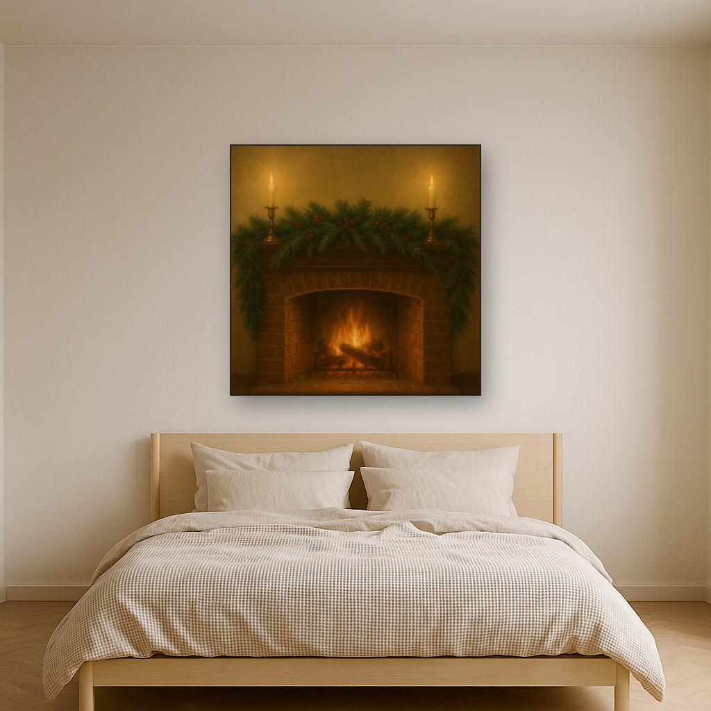 Vintage Fireside Hearth & Cedar Garlands No. 7 Oil Painting - View 3