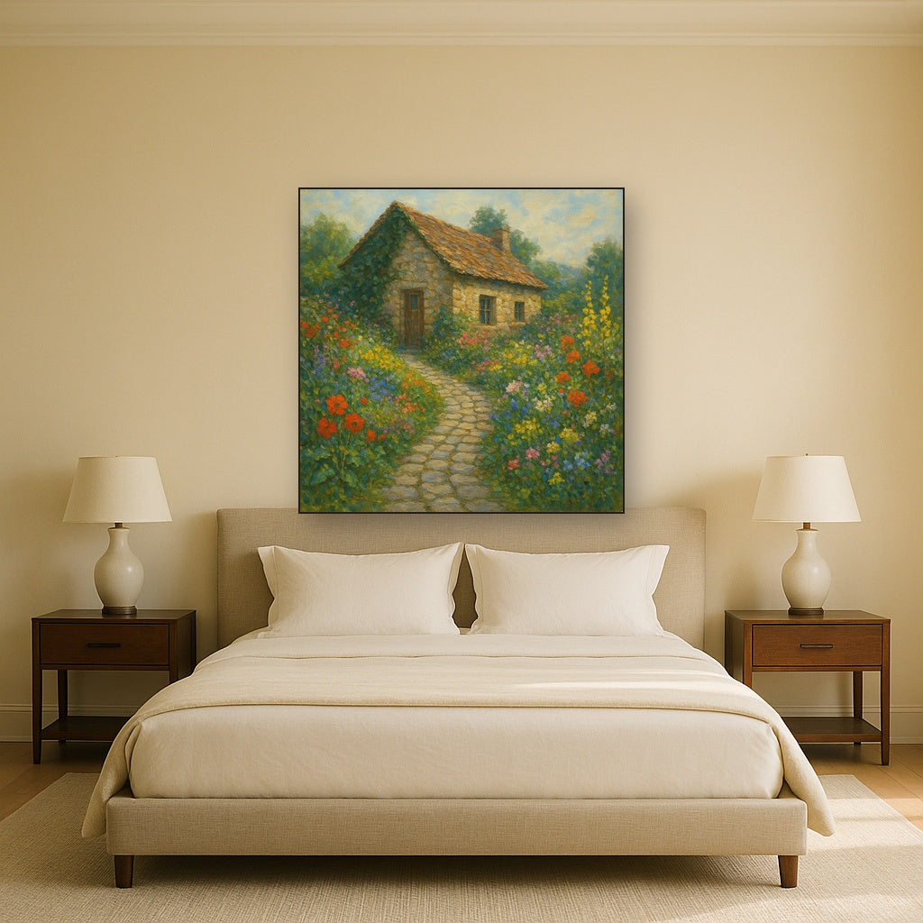 Rustic Stone Cottage Path with Wild Garden Blooms No. 10 Fine Art Oil Painting - View 3