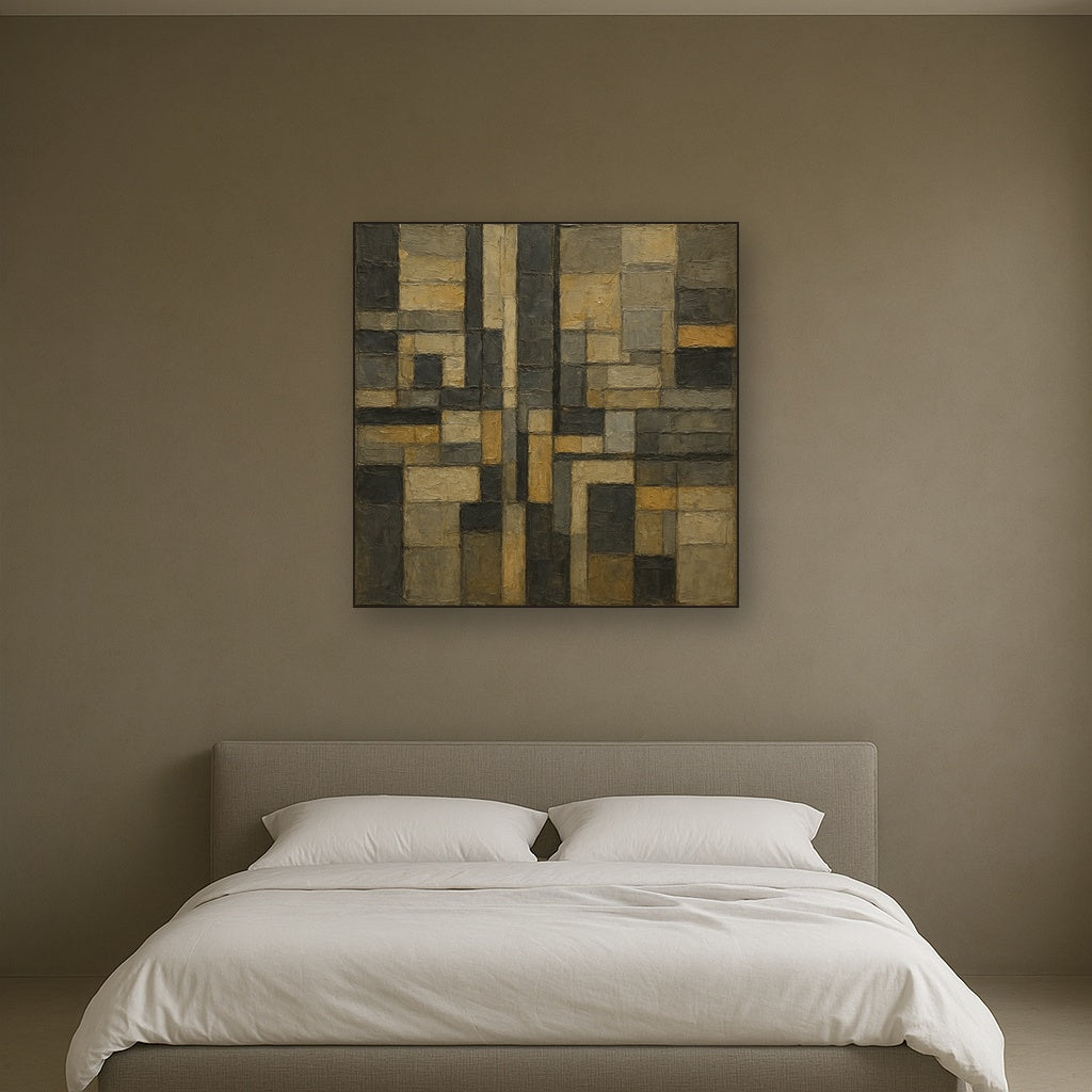 Urban Grid Modernist Abstract Oil Painting - View 3