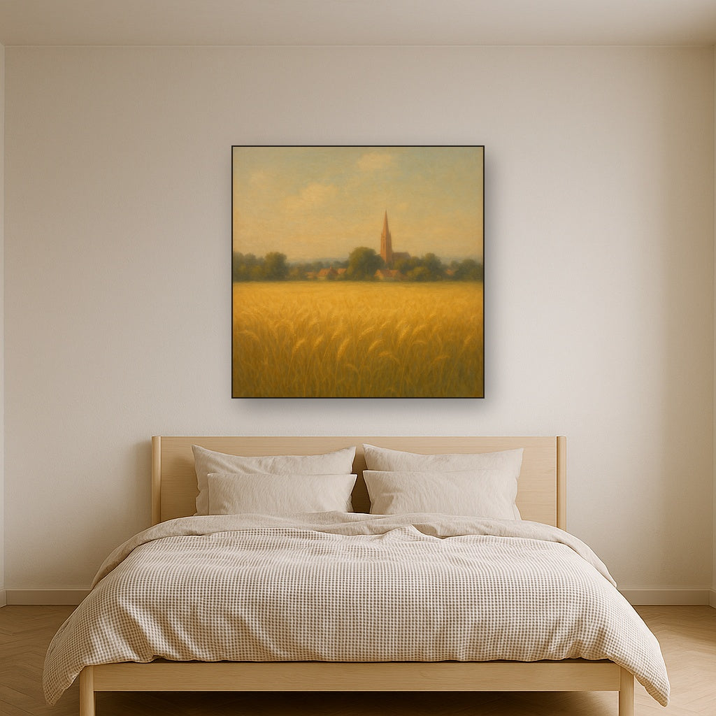 Sun-Drenched Wheatfield & Distant Village No. 2 Oil Painting - View 3