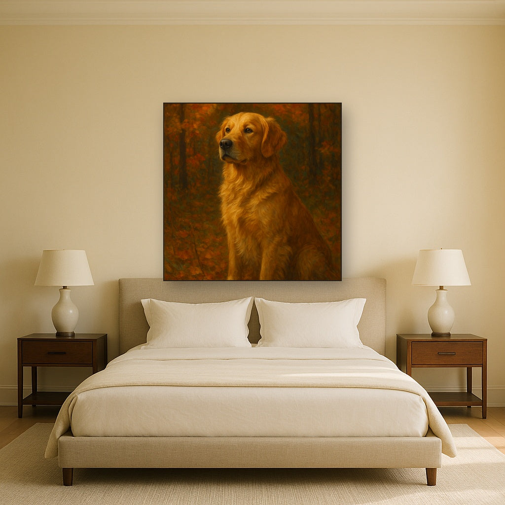 Noble Golden Retriever in Autumn Woods No. 3 Fine Art Oil Painting - View 3