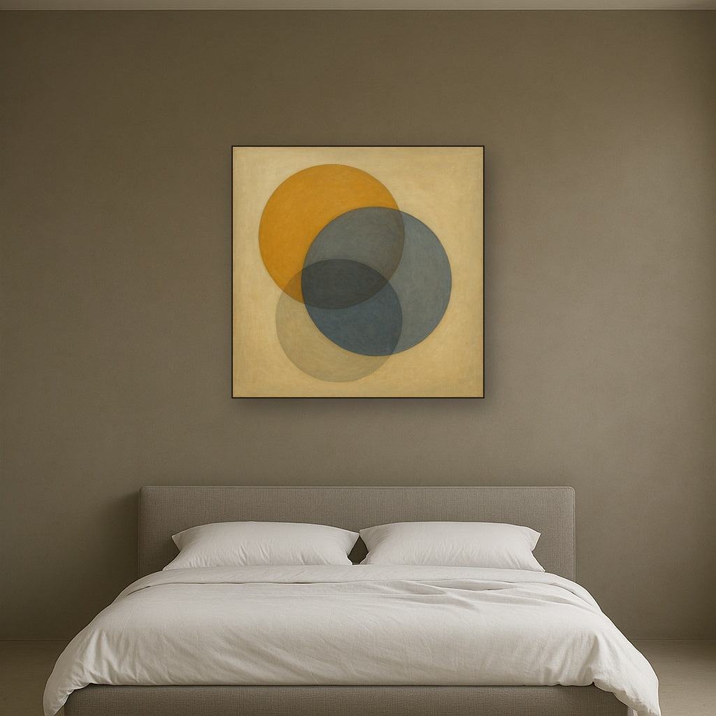 Intersecting Discs in Burnished Ochre & Slate No. 3 Fine Art Oil Painting - View 3